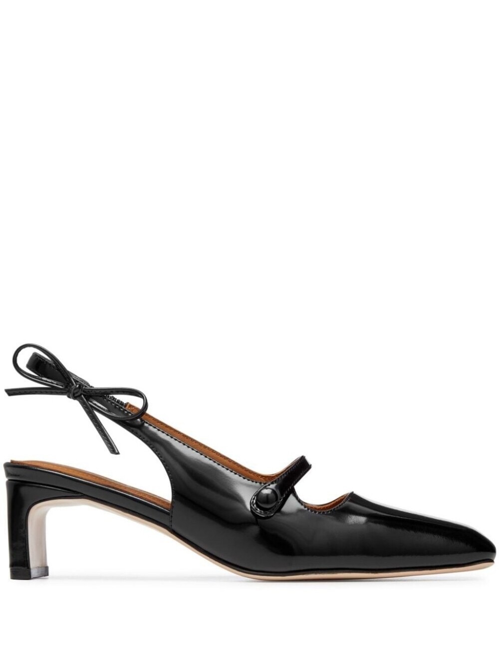 Shushu Tong Black Side Bow Sling Back Heels Square Toe Size 38 8 Leather Patent